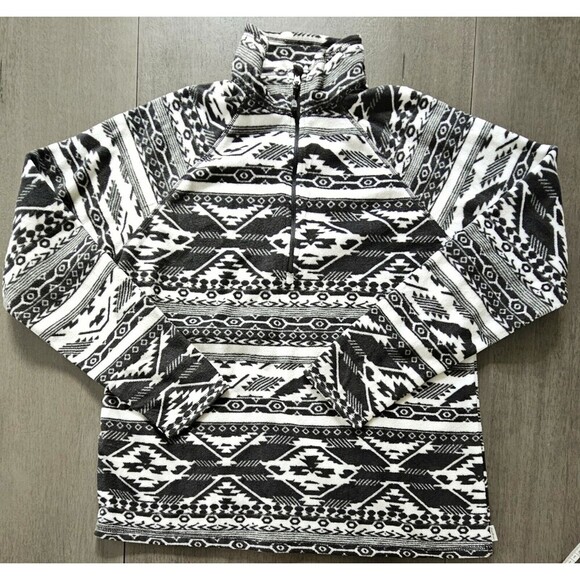 Eddie Bauer Aztec Pullover Women L Black WHITE Quarter Zip Southwest Sweatshirt - Picture 2 of 11